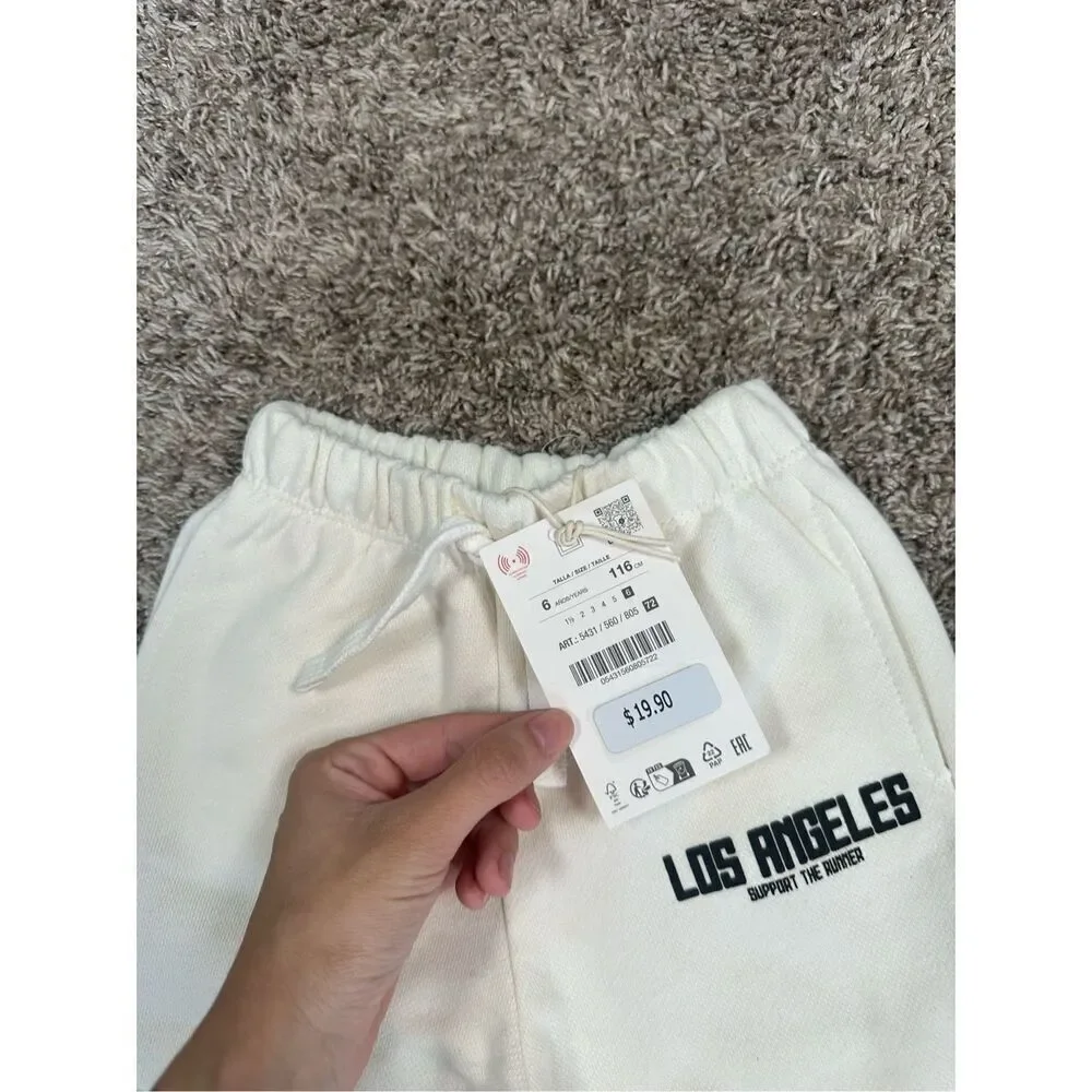 NWT zara baby toddler boy 3 years Raised Text jogger pull on sweatpants white